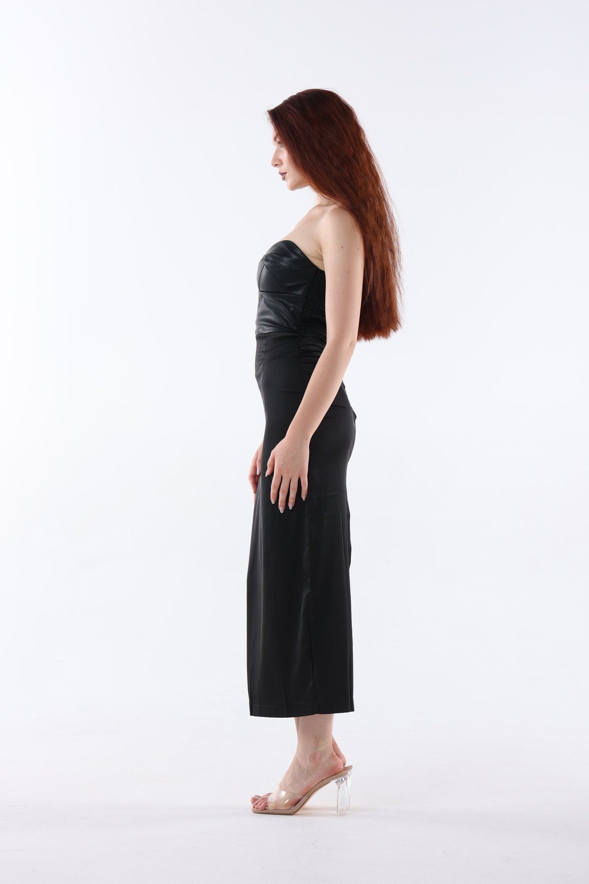 Leatherette Satin Midi Dress