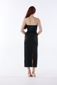 Leatherette Satin Midi Dress