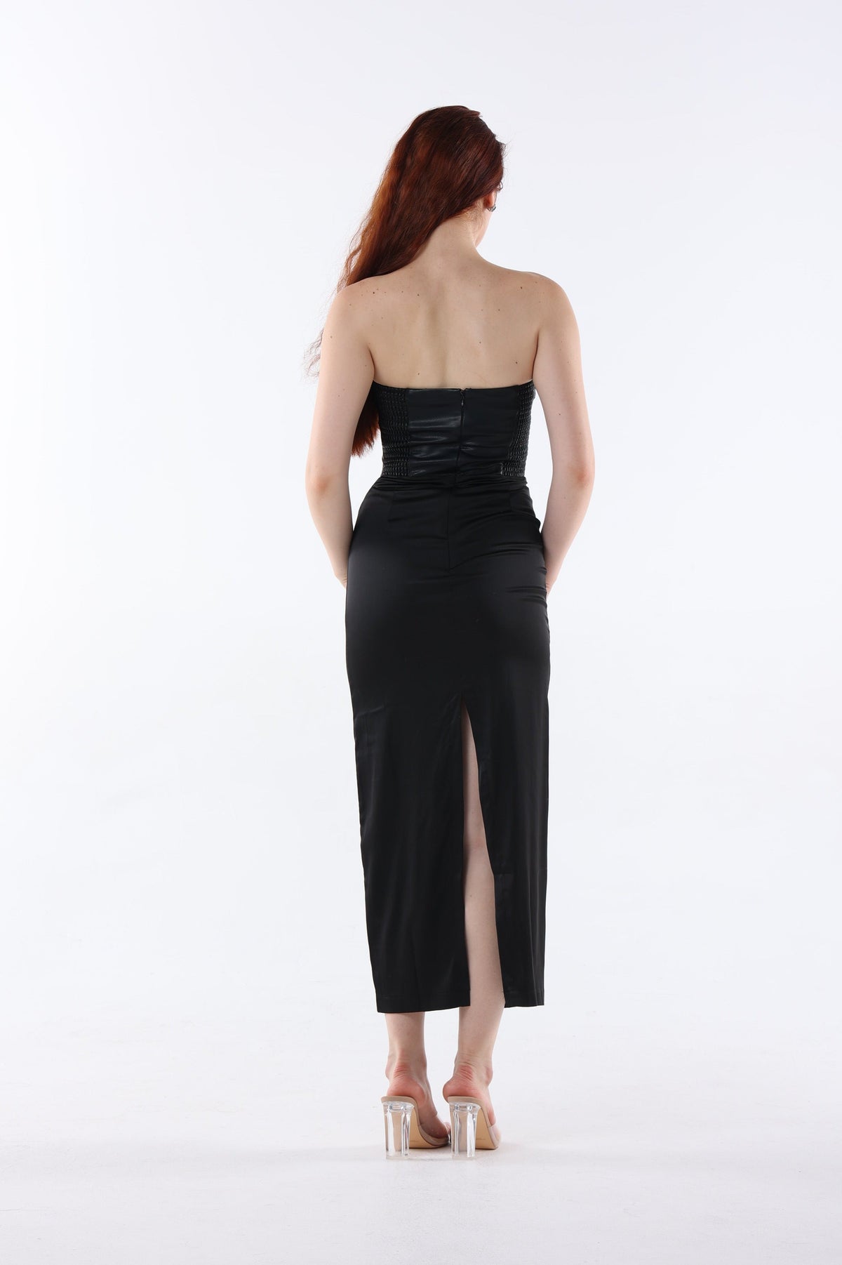 Leatherette Satin Midi Dress