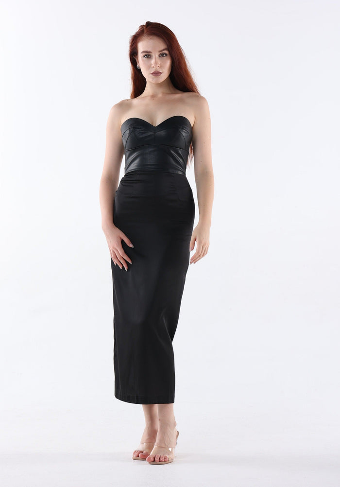 Leatherette Satin Body Midi Dress