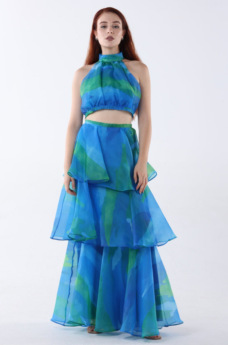 Tulle Maxi Chiffon Crop Set