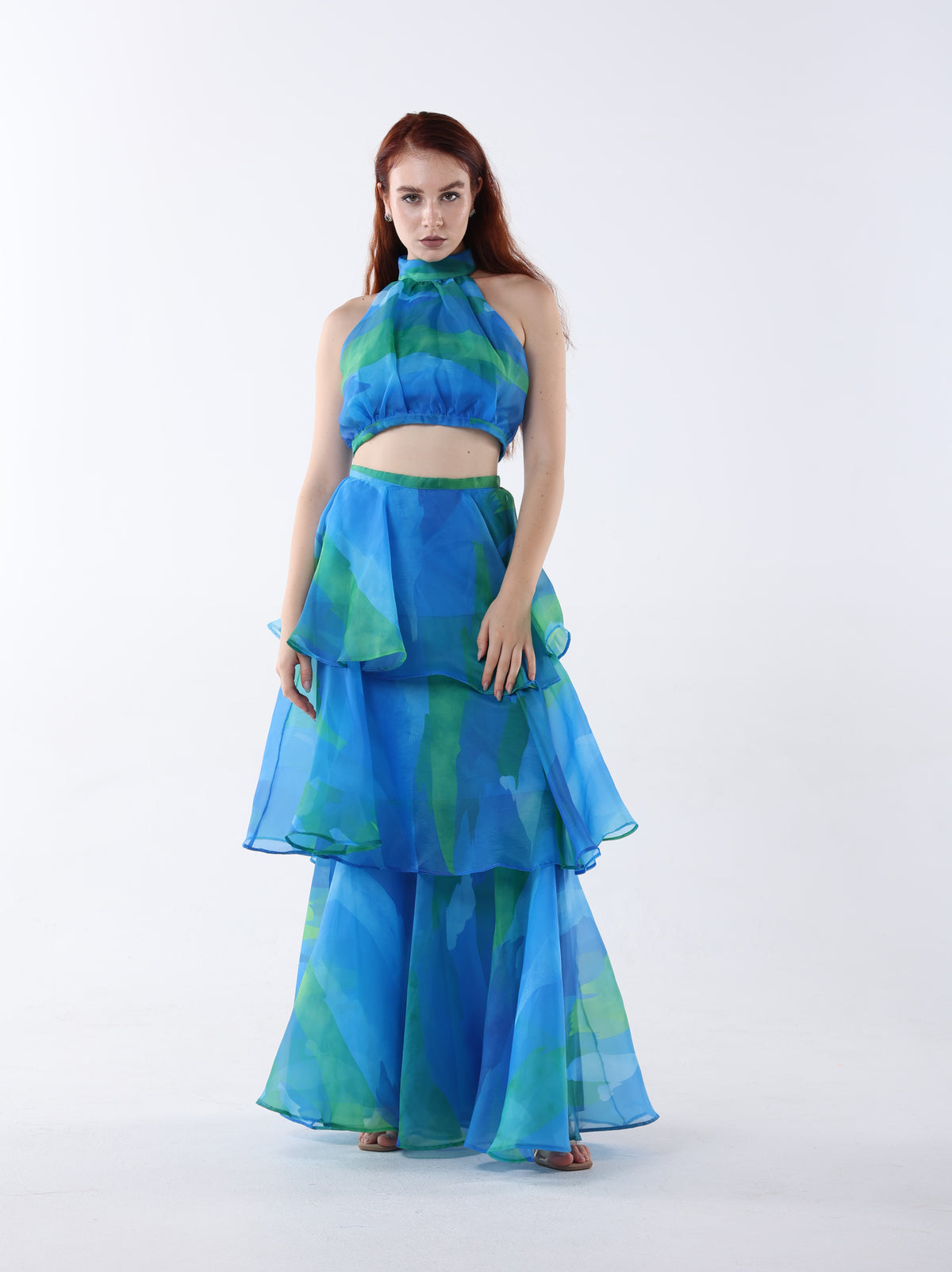 Tulle Maxi Chiffon Crop Set