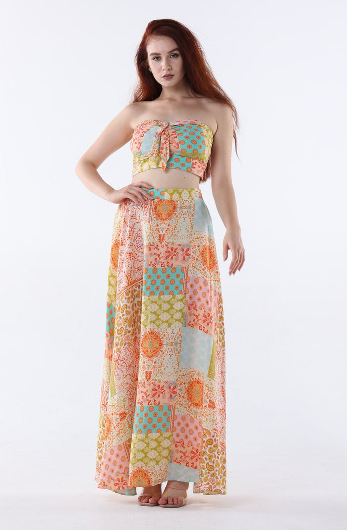 Paisley Strapless Crop and Maxi Skirt Set