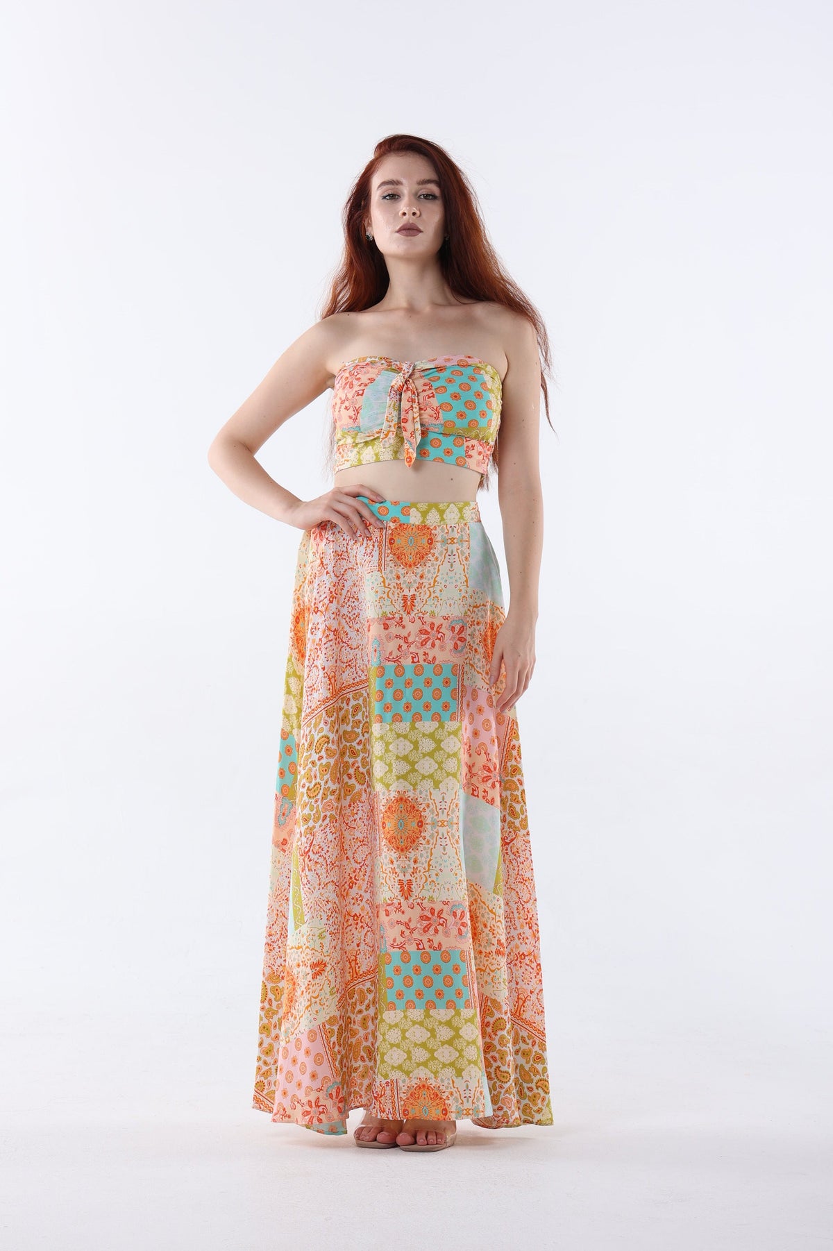 Paisley Strapless Crop and Maxi Skirt Set