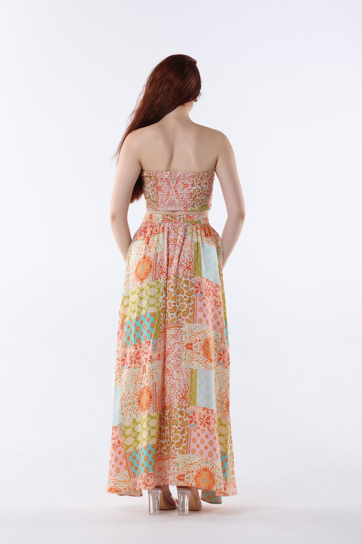 Paisley Strapless Crop and Maxi Skirt Set