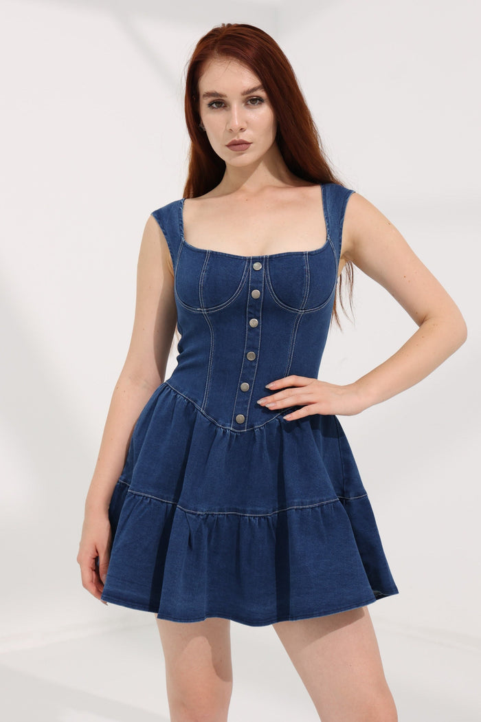 Denim Corset Button Mini Dress