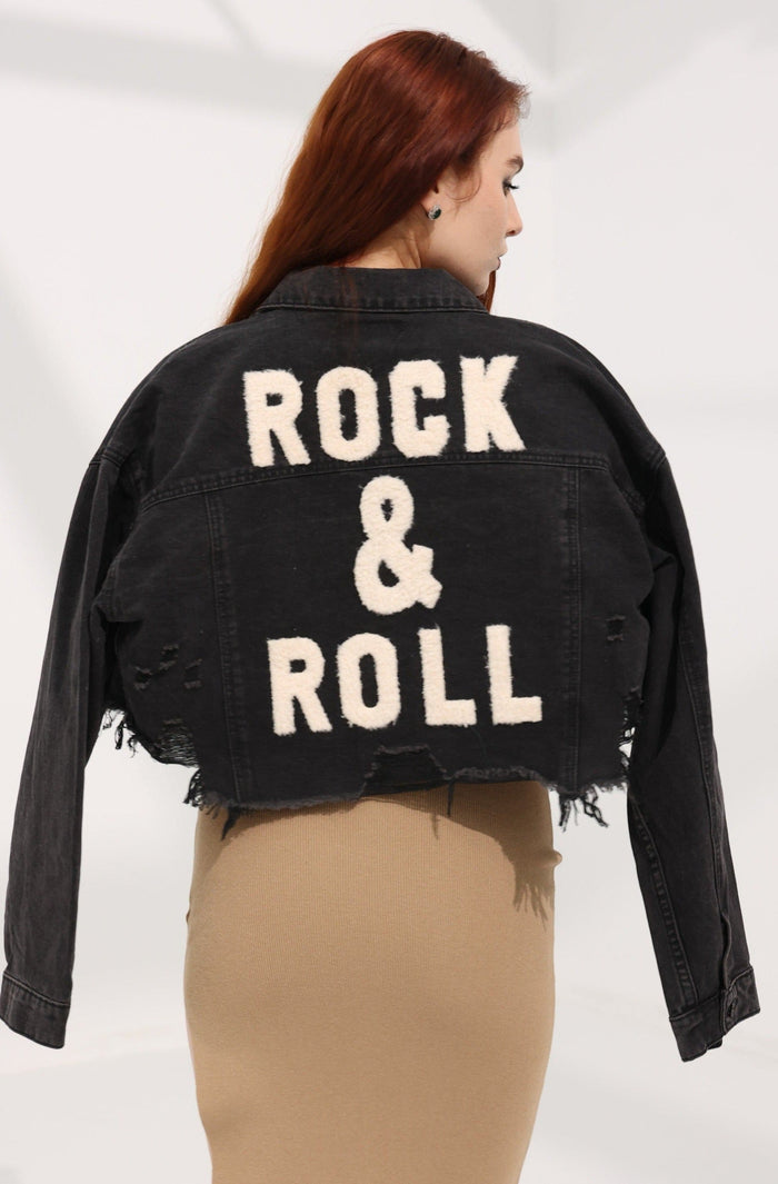 Cropped Denim 'Rocker' Jacket- Black