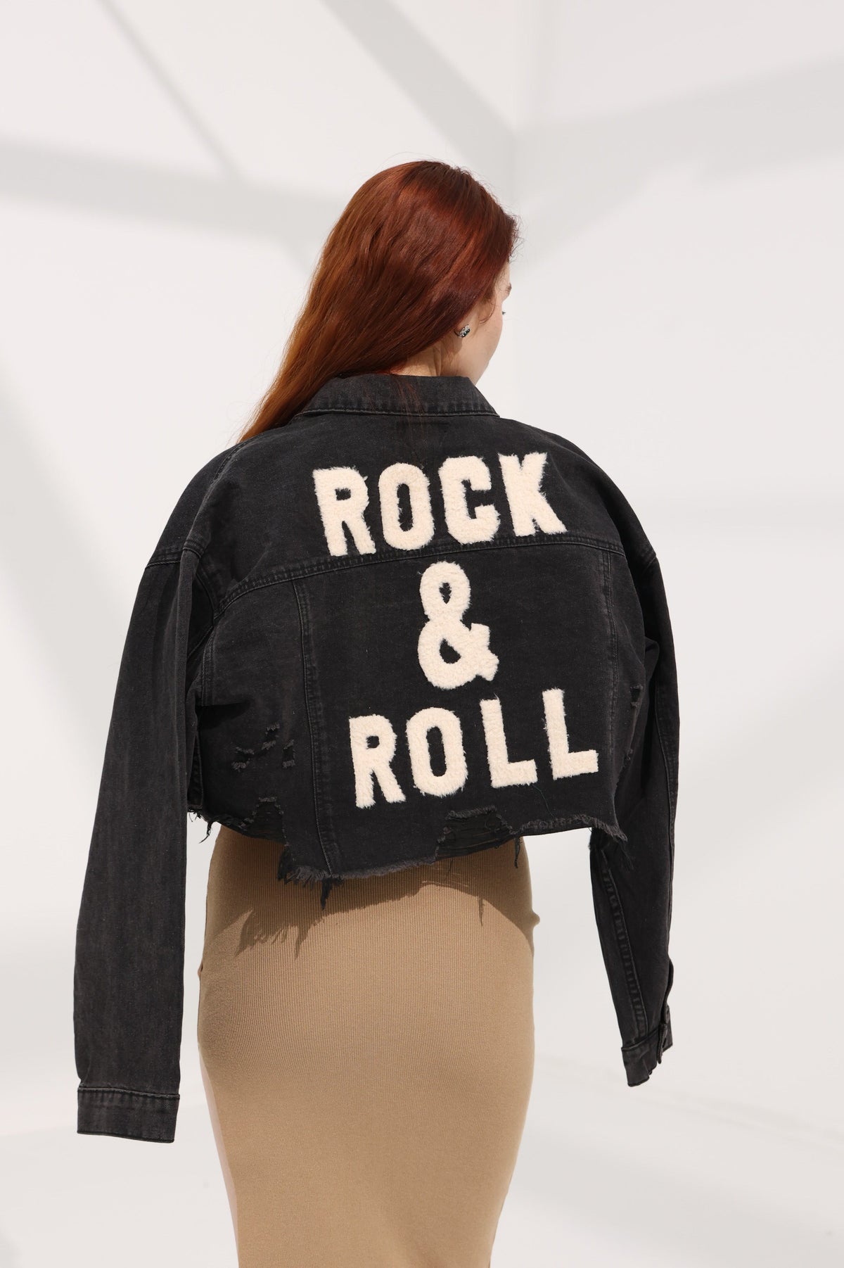 Cropped Denim 'Rocker' Jacket- Black