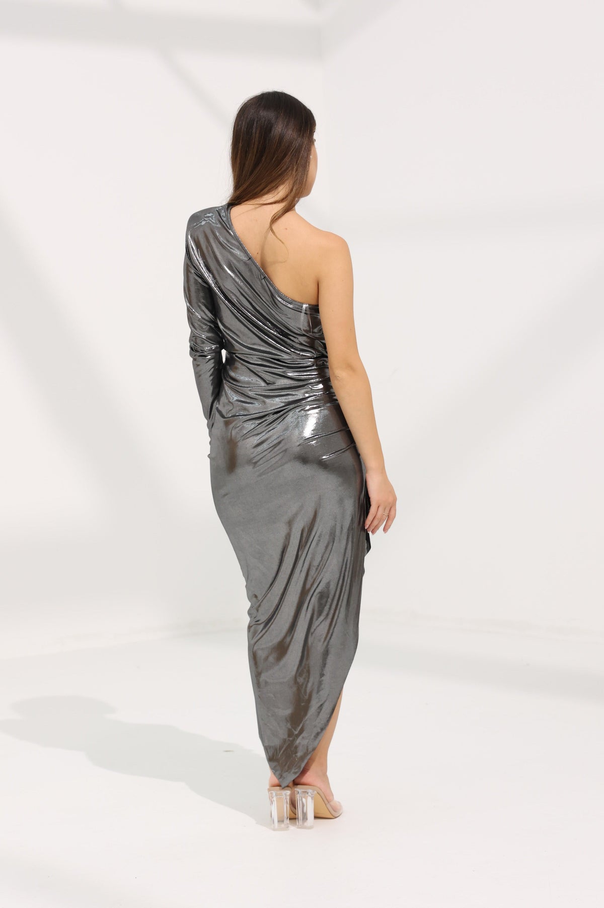 One Shoulder Metallic Dress