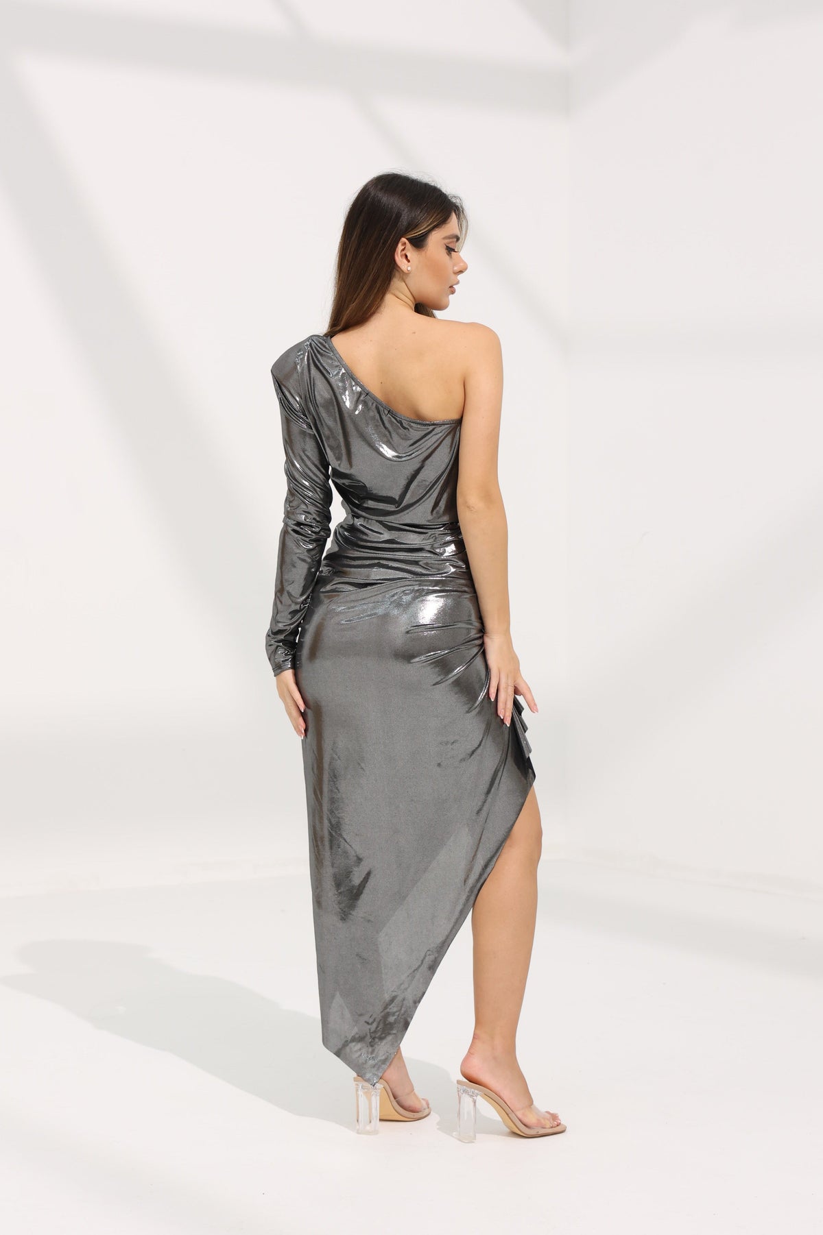 One Shoulder Metallic Dress