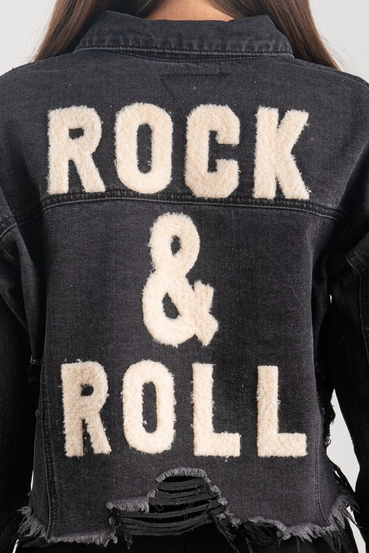 Cropped Denim 'Rocker' Jacket- Black