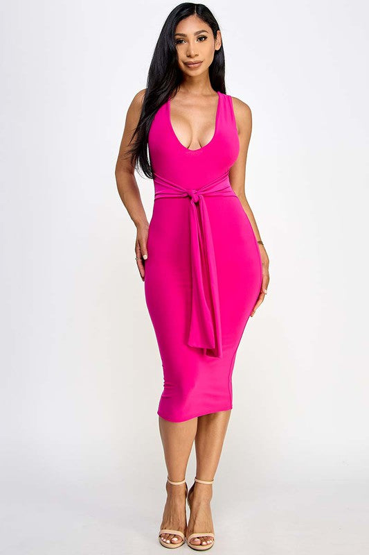 Tie Up Front Midi Dress