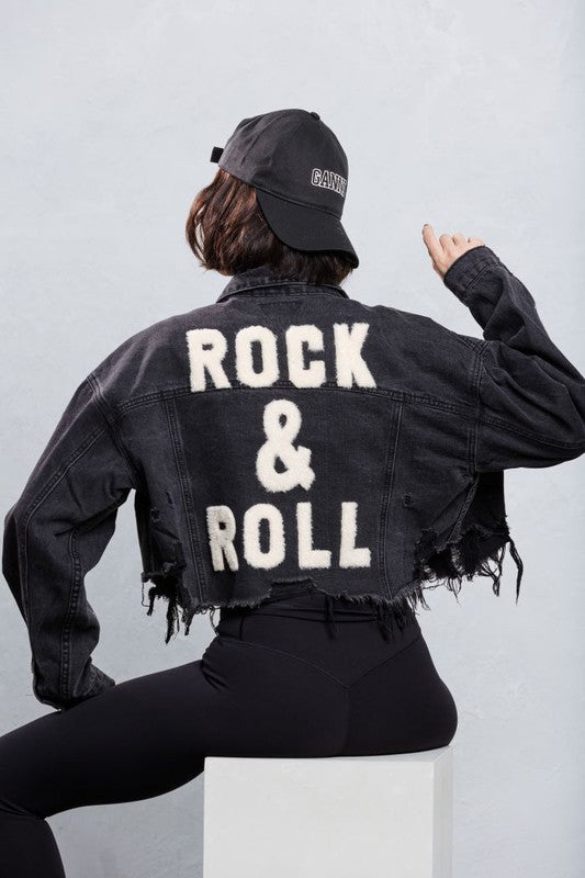 Cropped Denim 'Rocker' Jacket- Black