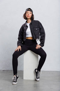 Cropped Denim 'Rocker' Jacket- Black