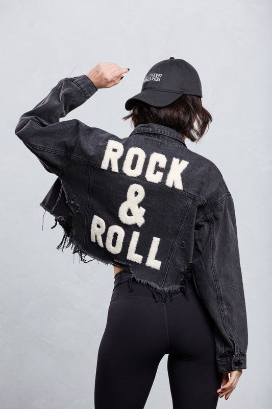 Cropped Denim 'Rocker' Jacket- Black