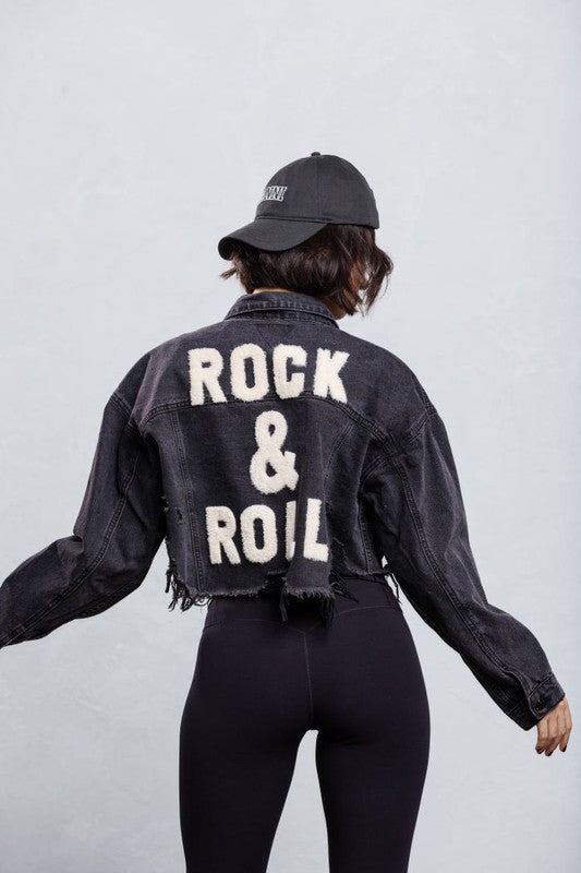 Cropped Denim 'Rocker' Jacket- Black