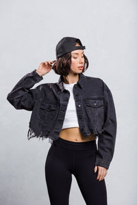 Cropped Denim 'Rocker' Jacket- Black