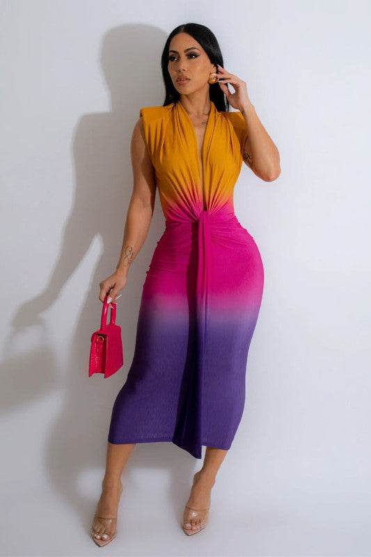 Ombre Plunge Midi Dress