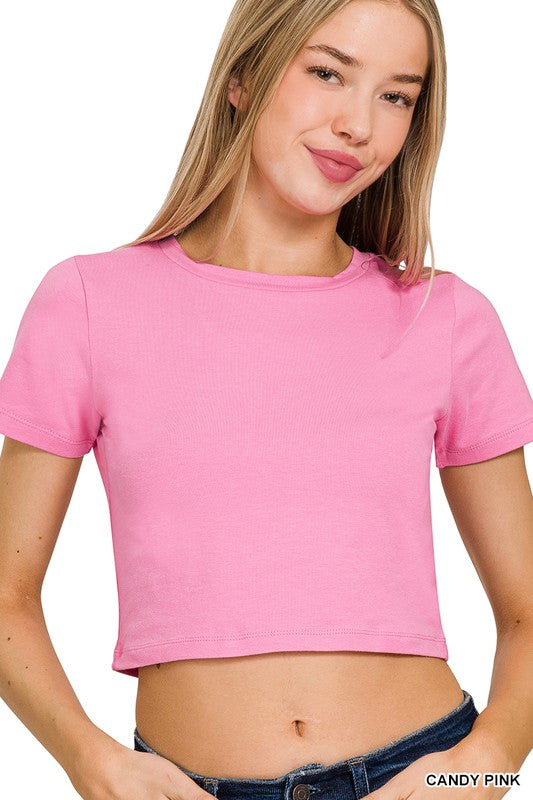 Cotton Scoop Neck Crop- Pink