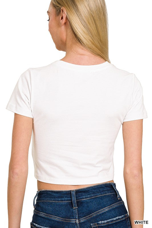 Cotton Scoop Neck Crop- White