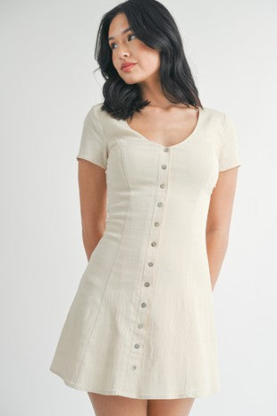 Linen Short Sleeve V-Neck Mini Dress