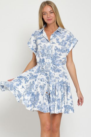 Dolman Sleeve Button Down Waisted Mini Dress