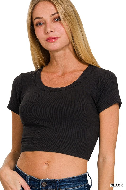 Ribbed Scoop Neck Crop Top