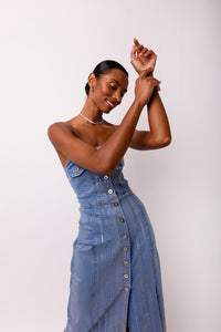 Denim Bandeau Midi Dress