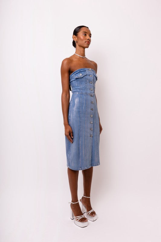 Denim Bandeau Midi Dress