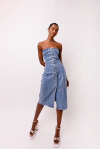 Denim Bandeau Midi Dress