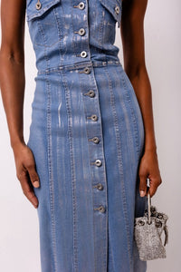 Denim Bandeau Midi Dress