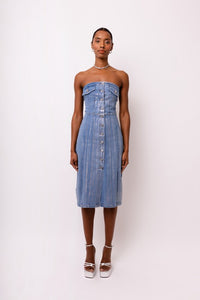 Denim Bandeau Midi Dress