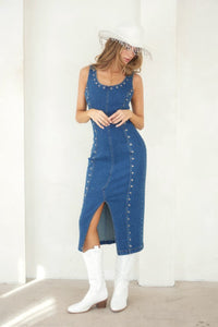 Denim Grommet Midi Dres