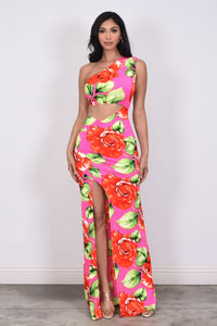 Floral One Shoulder Maxi Dress