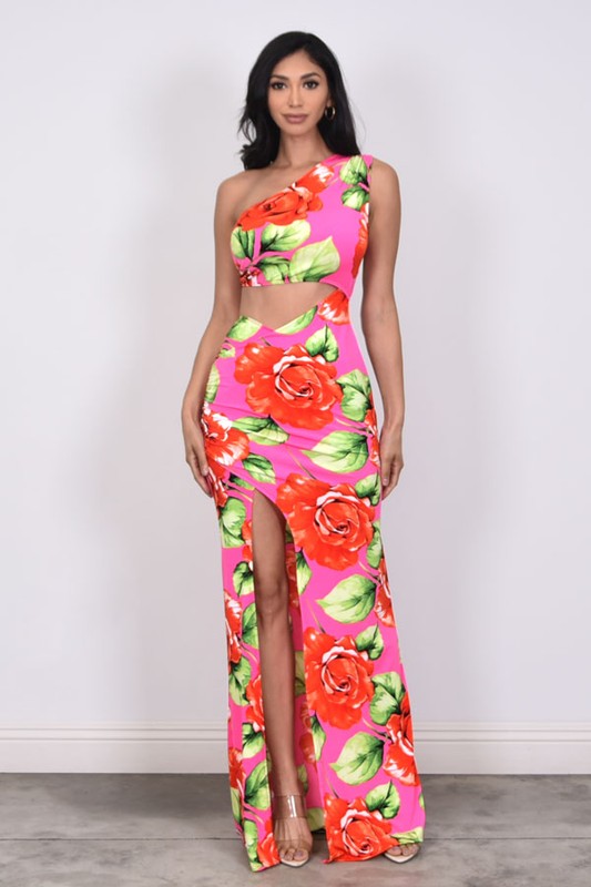 Floral One Shoulder Maxi Dress