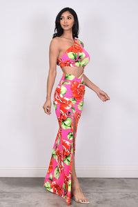 Floral One Shoulder Maxi Dress