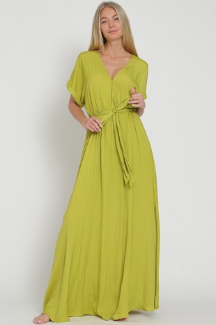 Satin Short Sleeve Maxi Dress