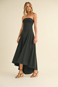 Strapless High-Low Midi Dress