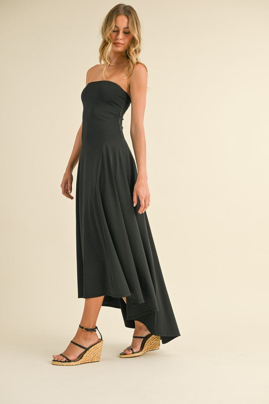 Strapless High-Low Midi Dress