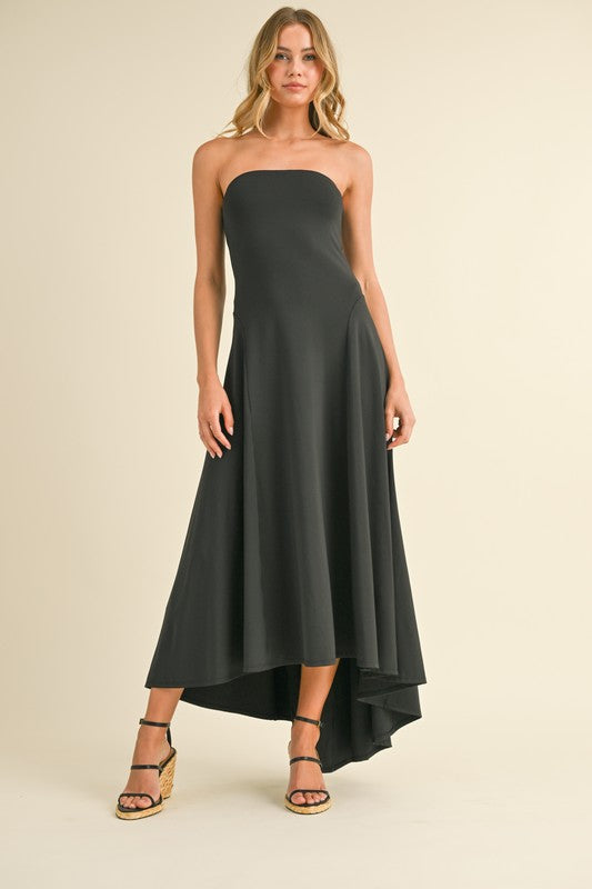 Strapless High-Low Midi Dress