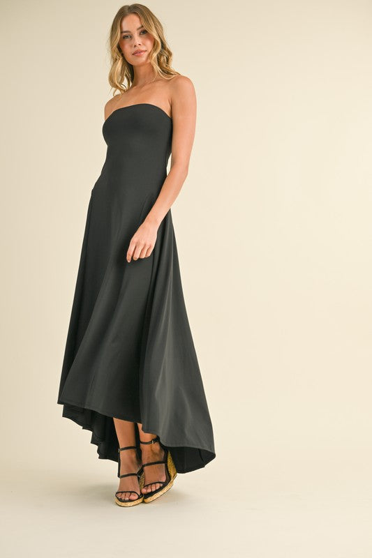 Strapless High-Low Midi Dress