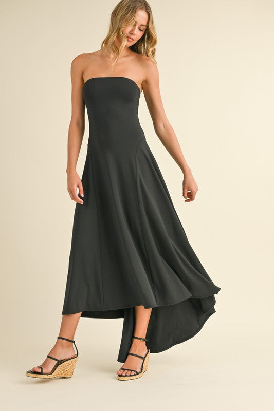 Strapless High-Low Midi Dress