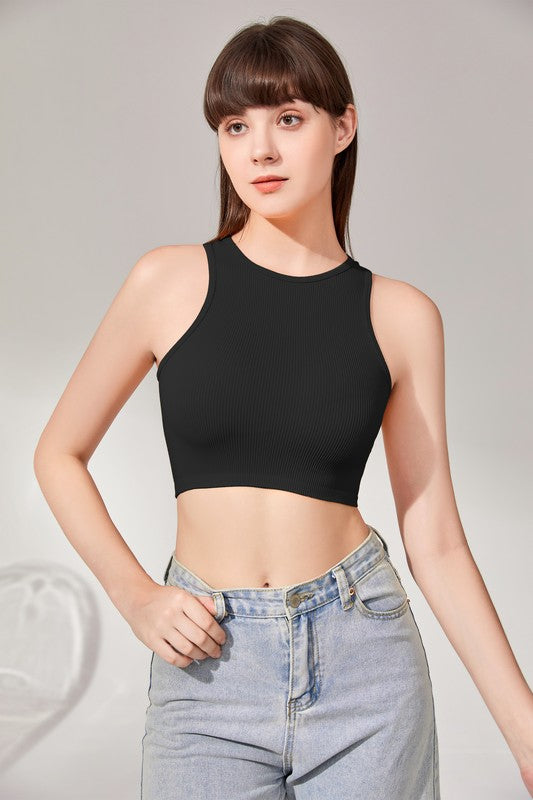 High Neck Rib Crop Bralette