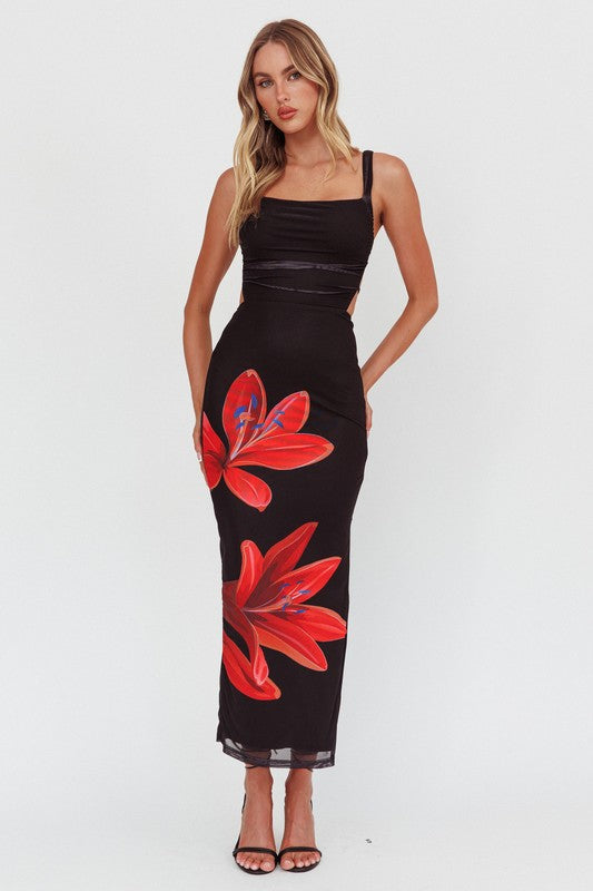 Tie Up Floral Maxi Dress