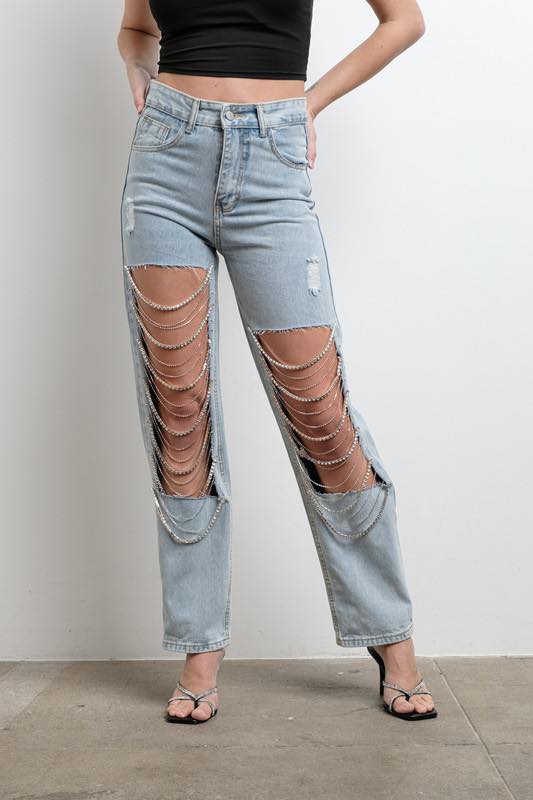 Rhinestone Embellished Jeans