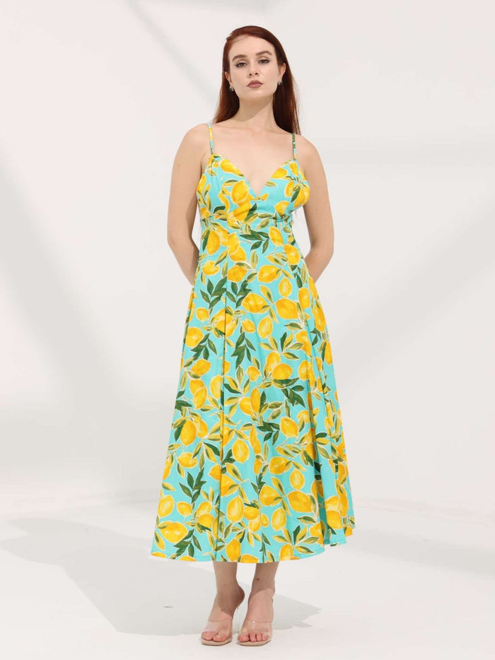 Lemon Print Open Back Dress