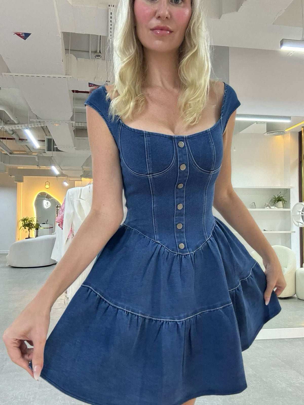 Denim Corset Button Mini Dress