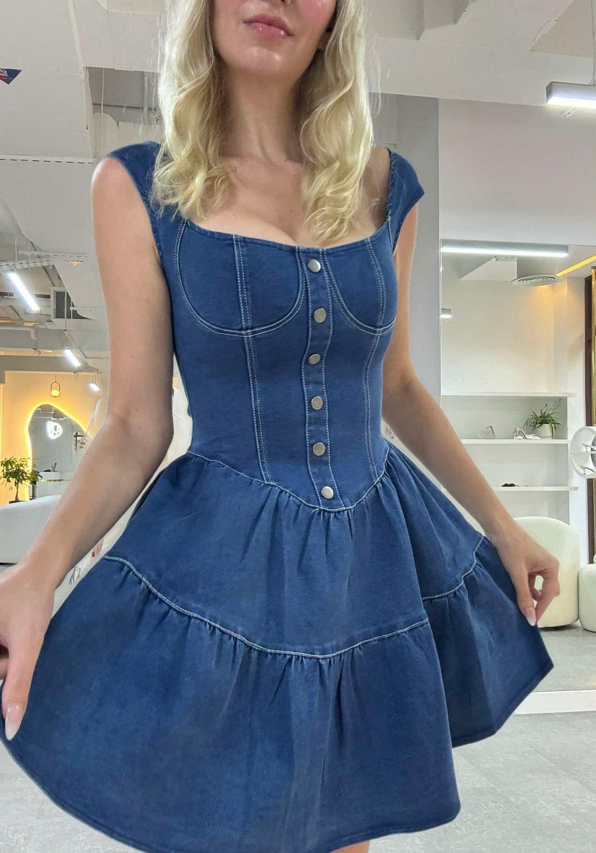 Denim Corset Button Mini Dress