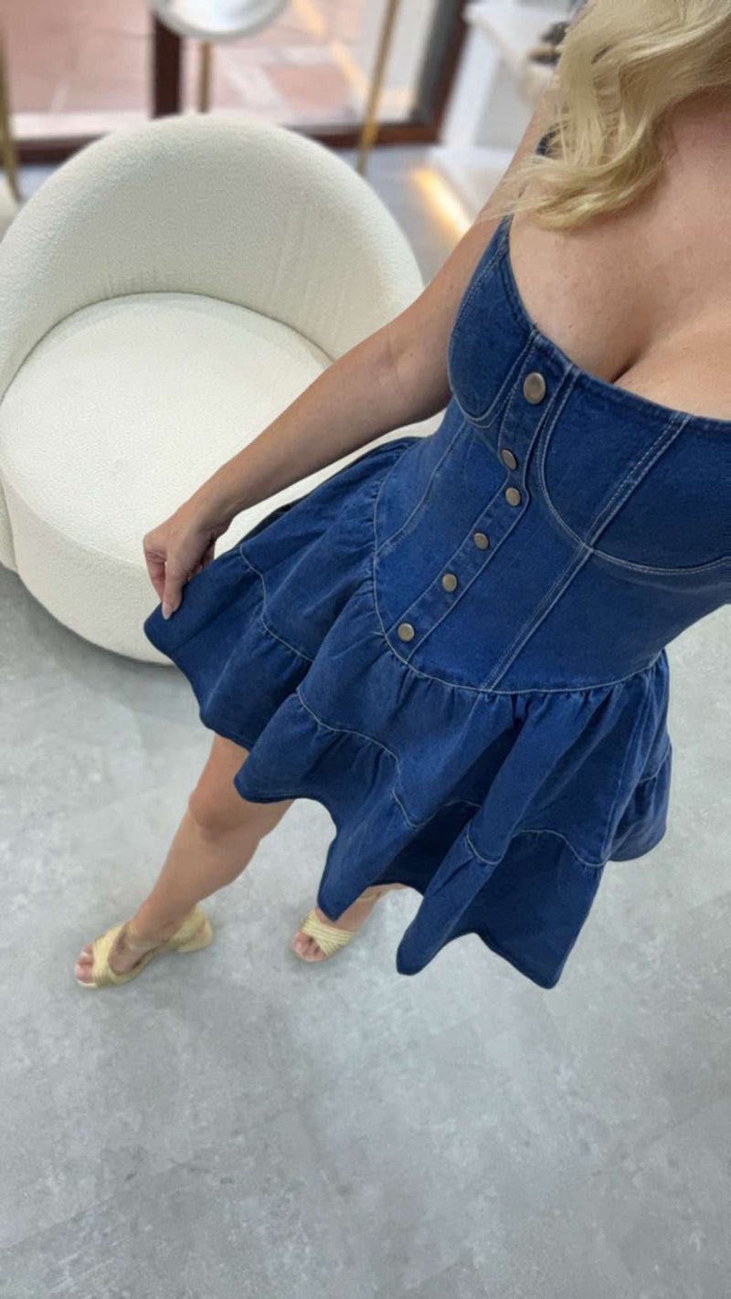 Denim Corset Button Mini Dress