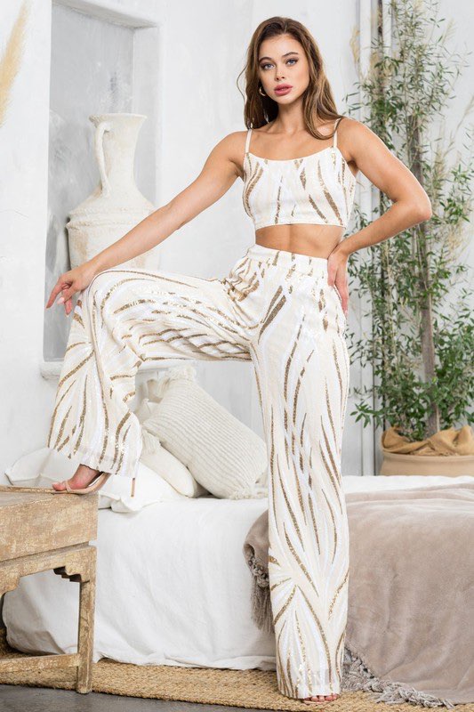 Sequin Crop and Pants Set